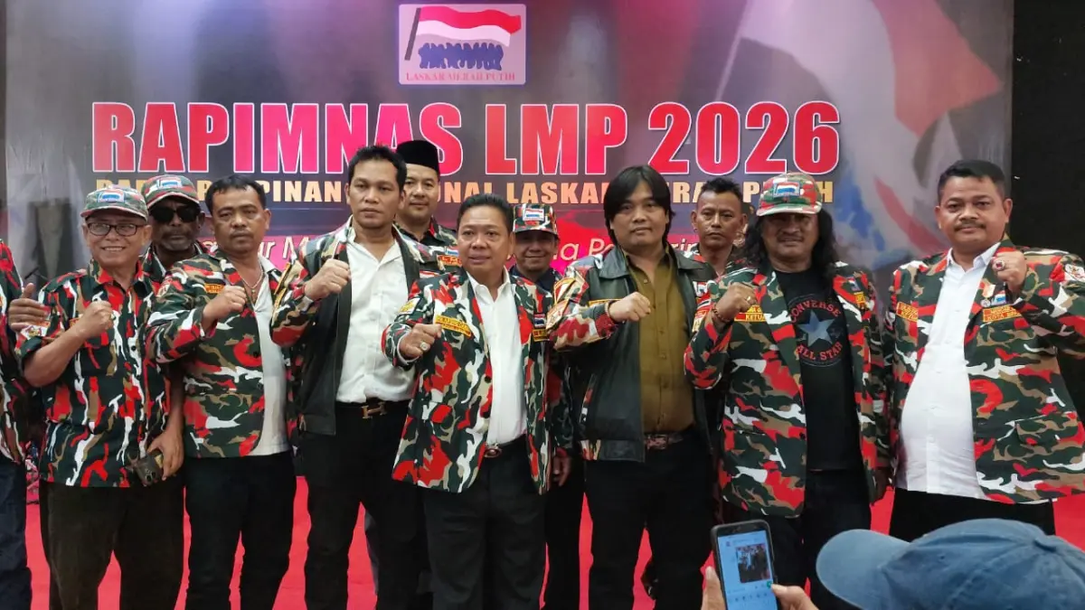 Ketua Macab LMP Kabupaten Karo Gembira Ginting menghadiri Rapimnas Laskar Merah Putih (LMP) 2026 di Hotel Kartika Chandra, Jakarta Selatan, Sabtu (13/6/2026).