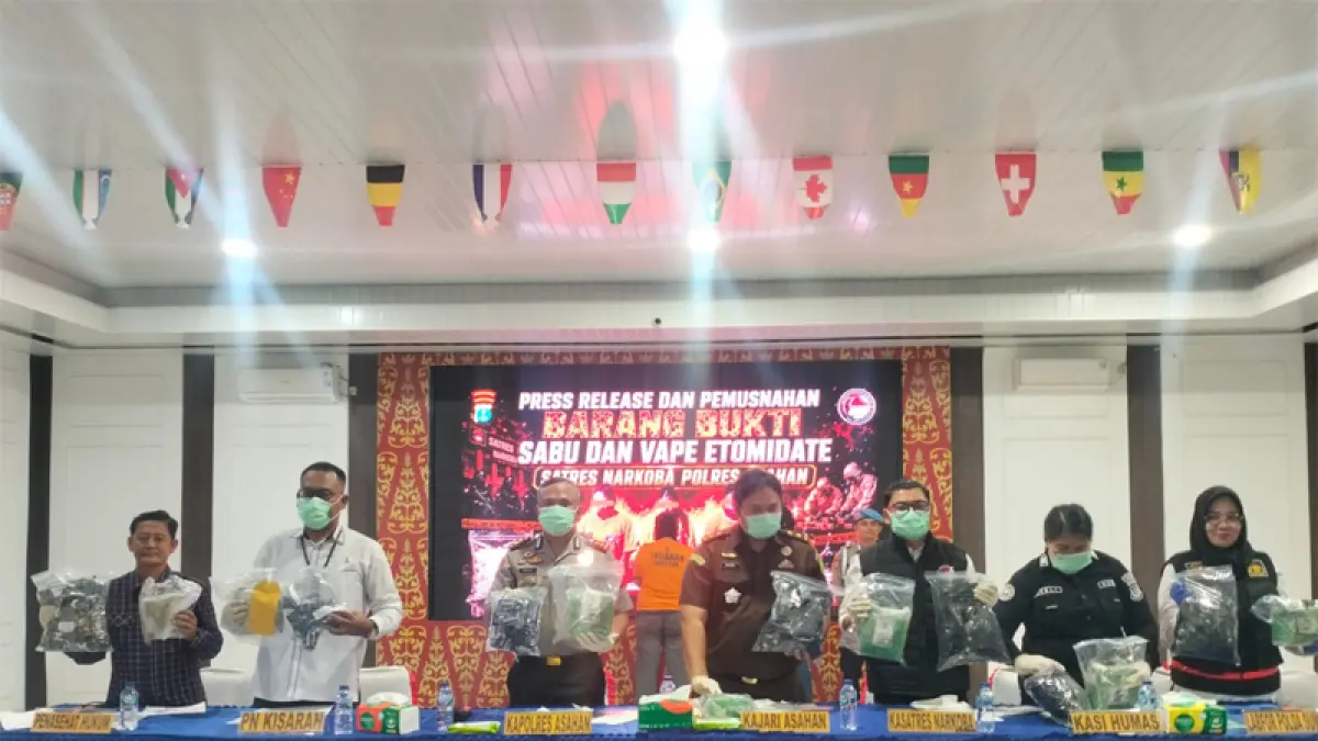 Polres Asahan saat menggelar temu pers terkait penangkapan 3 wanita terkait narkoba.