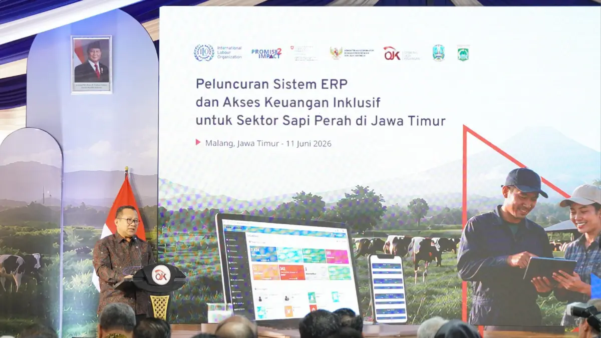 OJK bersama ILO meluncurkan sistem Enterprise Resource Planning (ERP) di KAN Jabung, Malang, guna memperluas akses pembiayaan formal bagi peternak sapi perah. 