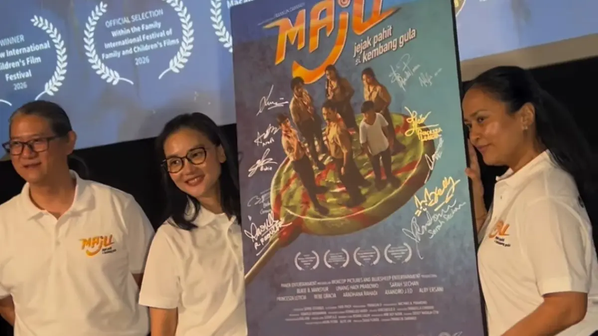 Sarah Sechan menghadiri peluncuran film "MAJU: Jejak Pahit si Kembang Gula", film yang mengangkat isu pencegahan narkotika di kalangan anak dan remaja.