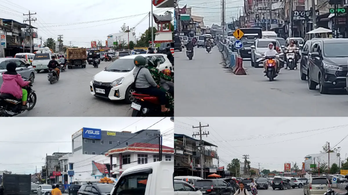 Suasana Arus Lalulintas di Jalan Merdeka macet, tampak juga pengendara sepeda motor yang belum cukup umur, Senin (22/06) sekitar pukul 10.34 WIB.