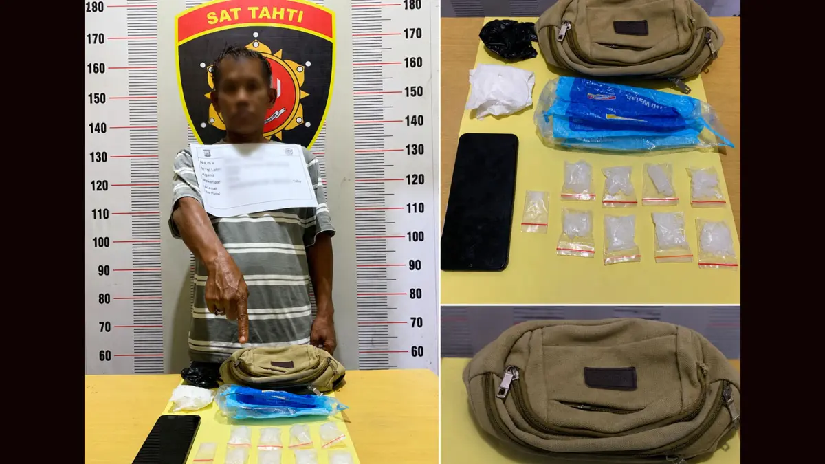  Tersangka MS (54) bersama barang bukti sembilan paket sabu seberat bruto 40,94 gram yang diamankan Satres Narkoba Polres Toba dalam pengungkapan kasus peredaran narkotika di Kecamatan Porsea, Kabupaten Toba. 