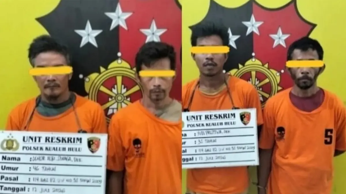 Para tersangka dan barang bukti.