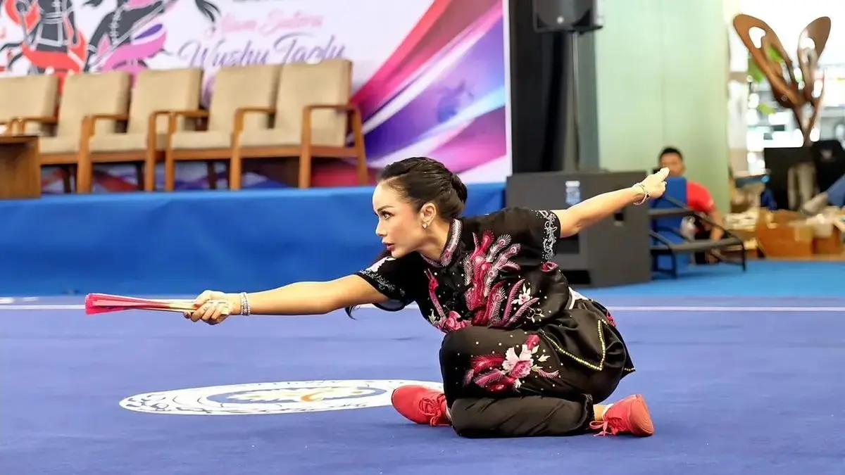 Kris Dayanti menjadi juara pertama nomor Shanzi Group E Female pada Kejurnas Wushu Kungfu 2026.