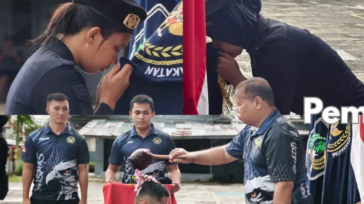 Prosesi pembaretan Pegawai Angkatan XXIV Lapas Kelas IIB Gunungsitoli. Dengan penuh khidmat, para peserta mencium Sang Merah Putih dan Pataka Pemasyarakatan sebagai simbol ikrar pengabdian, loyalitas, dan integritas.&nbsp;