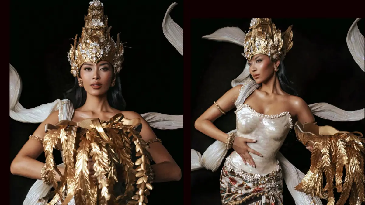 Agnes Rahajeng tampil memukau di preliminary Miss Supranational 2026 lewat swimsuit elegan dan gaun emas Hiantjen yang mencuri sorotan dunia.