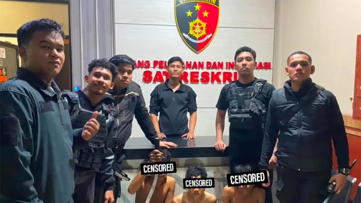 Tiga anggota geng motor yang diamankan Polres Pelabuhan Belawan.
