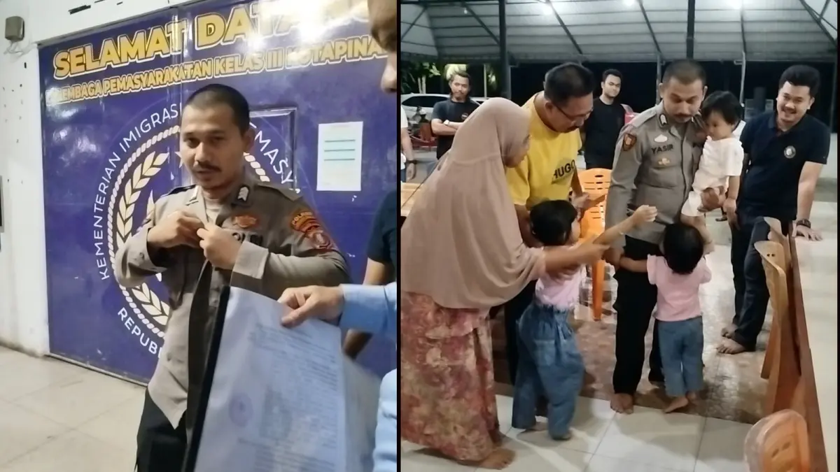 Bripka Yasir Mukhtadi Lubis kembali mengenakan seragam Polri sesaat setelah dibebaskan dari Lapas Kelas III Kotapinang usai Pengadilan Negeri Rantauprapat mengabulkan permohonan praperadilannya. (Foto: Fajar)