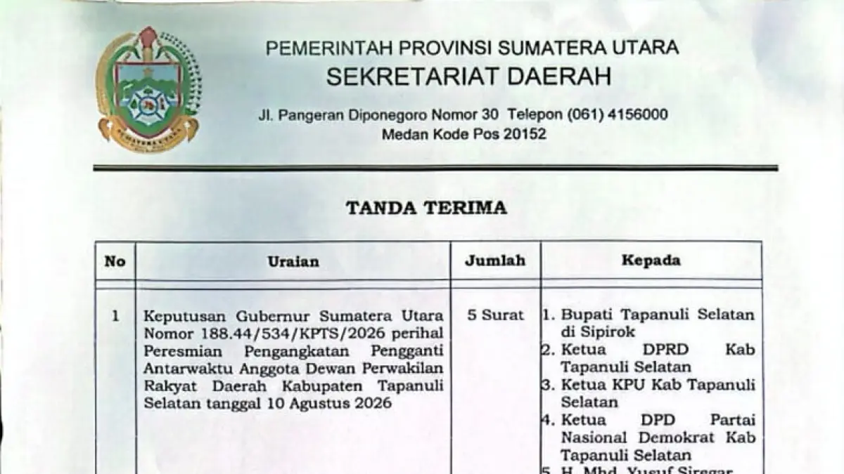 Keputusan Gubsu Nomor 188.44/534/KPTS/2026 pada 10 Agustus 2026 lalu.
