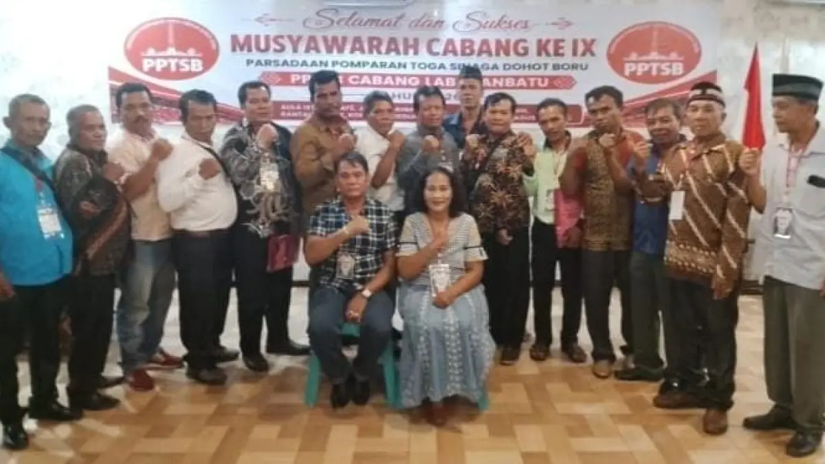 Peserta Muscab IX PPTSB Kabupaten Labuhanbatu Tahun 2026 saat mengikuti musyawarah yang menetapkan LA Makmur Sinaga sebagai ketua periode 2026–2030. 