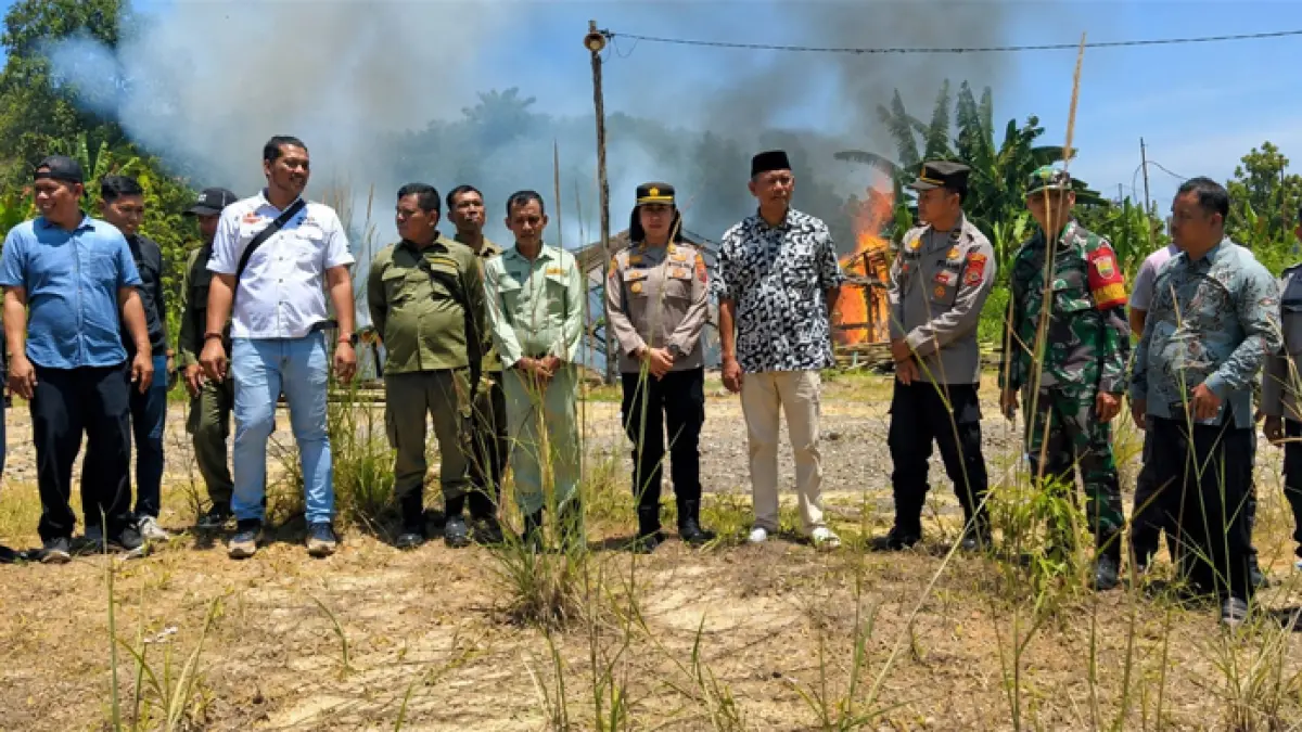 Polsek Kualuh Hulu, Pemdes Siamporik dan TNI Gerebek Sarang Narkoba (GSN) di Dusun X Bukit Dame, Desa Siamporik, Kecamatan Kualuh Selatan.