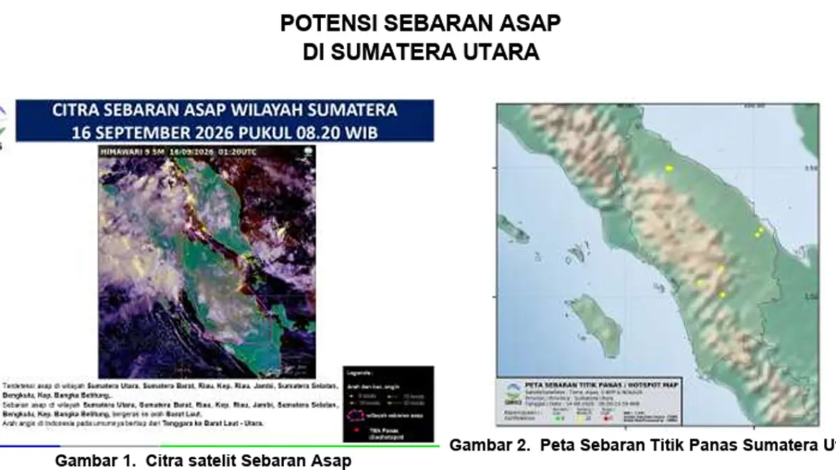 Citra satelit menunjukkan sebaran asap di wilayah Sumatera Utara pada 16 September 2026. (f: BBMKG Wilayah I Medan)