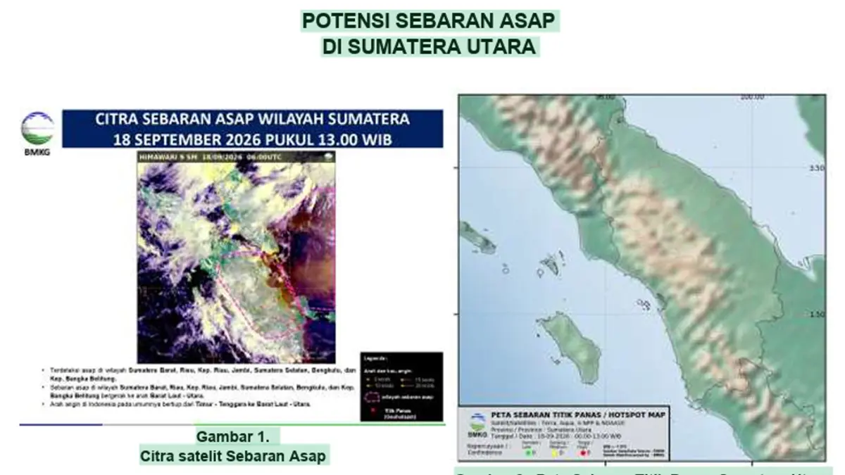 Citra dan peta pemantauan BMKG menunjukkan tidak terdeteksi sebaran asap maupun titik panas di Sumatera Utara pada 18 September 2026.