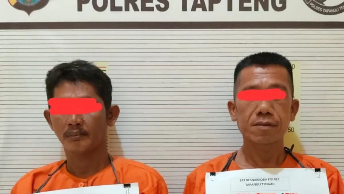 DSS (43) dan RGR (48) saat diamankan Satresnarkoba Polres Tapteng berikut barang bukti ganja.