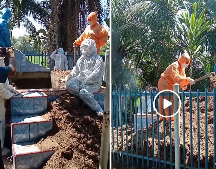 Tangkapan layar unggahan video di akun facebook Bunga, keluarga makamkan sendiri pasien Covid -19. (Istimewa)
