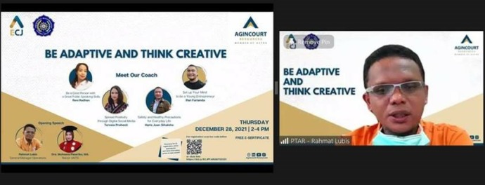 General Manager Operations PTAR Rahmat Lubis saat memberikan sambutan pada acara E-Coaching Jam yang digelar PTAR berkolaborasi dengan UMTS Tapanuli Selatan, Rabu (29/12).