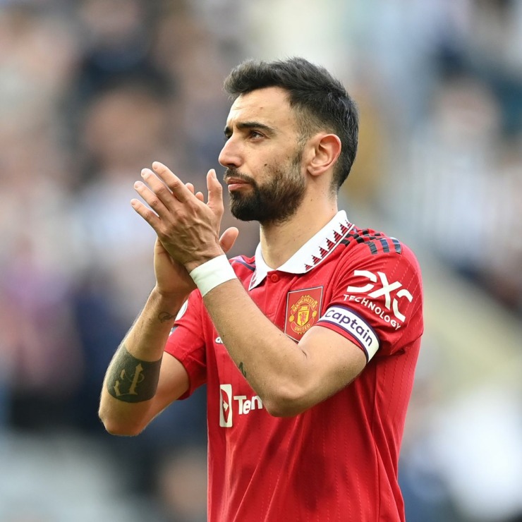 Bruno Fernandes, pemain Manchester United. MU akan menjamu Brentford di Old Trafford pada laga tunda pekan ke-25 Premier League 2022/2023.