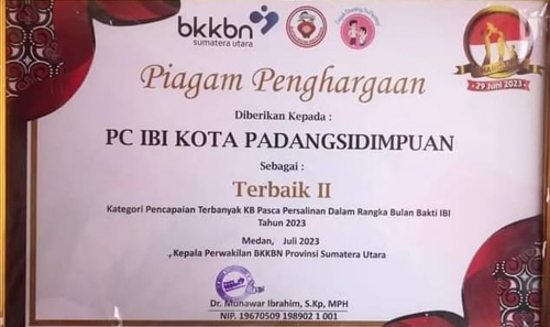 Piagam Penghargaan Harganas Tingkat Sumut.