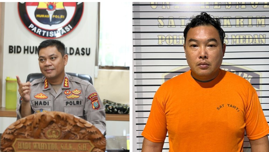 Pria letuskan senjata (kanan) dan Kabid Humas Poldasu (kiri),