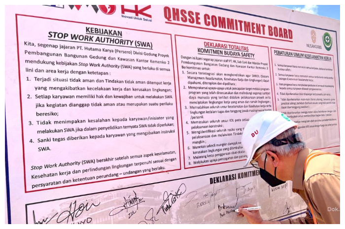 KOMITMEN: Hutama Karya berkomitmen untuk menciptakan lingkungan kerja yang aman dan sehat.