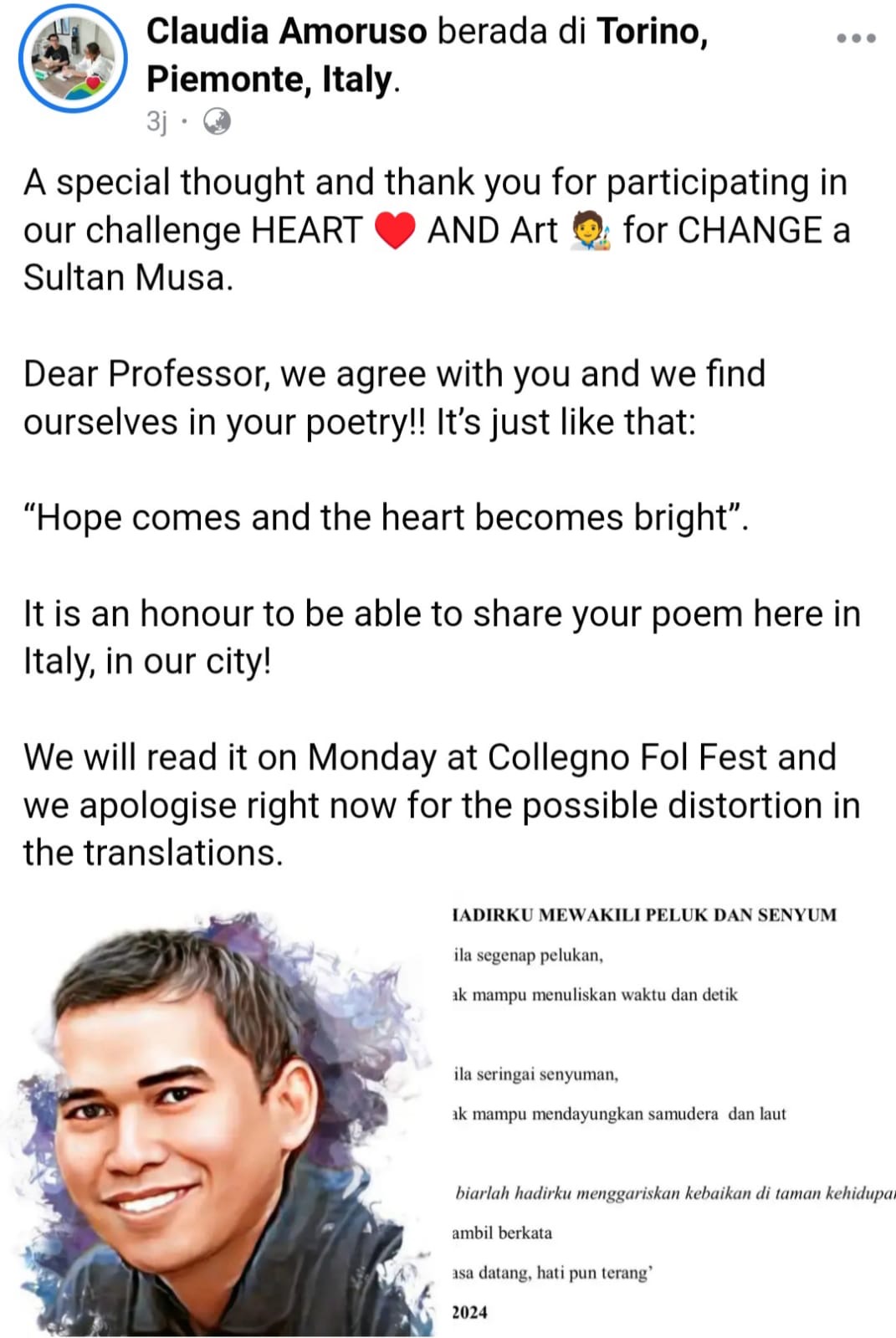 Pemberitahuan resmi dari penyelenggara Challenge Heart and Art for Change.