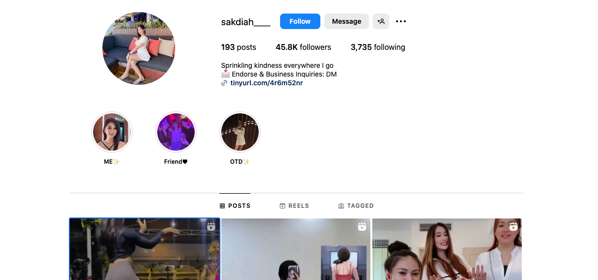 AKUN PALSU : Budiman menggunakan konten foto dan video Tiktoker Syalomita Tasya Kumaat, untuk mempromosikan judi online di akun instagramnya. (Foto: Tangkapan Layar)