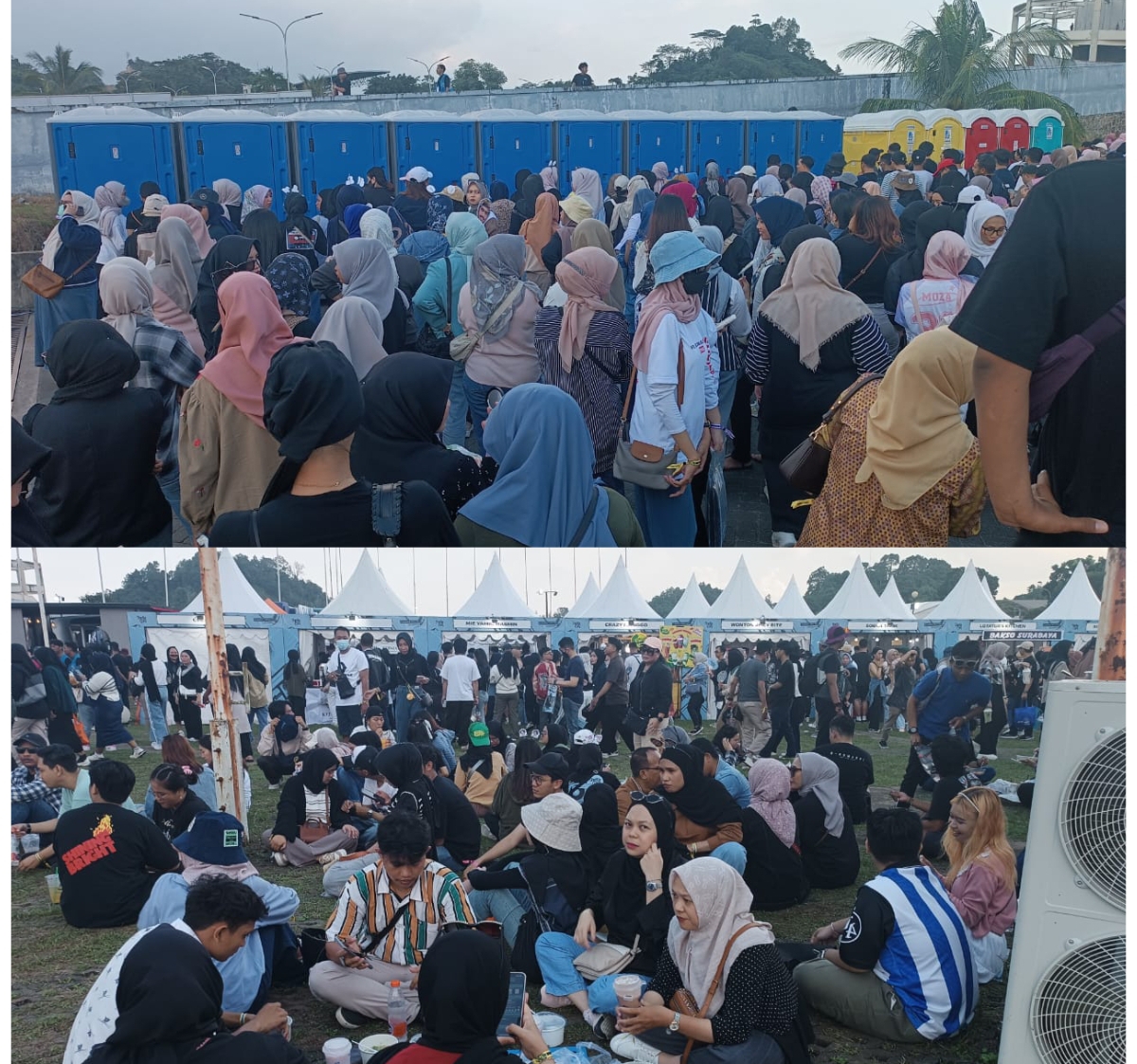 ANTRE: Para penonton memanfaatkan toilet umum di lokasi konser Sheila On 7. (FOTO/ARALE)