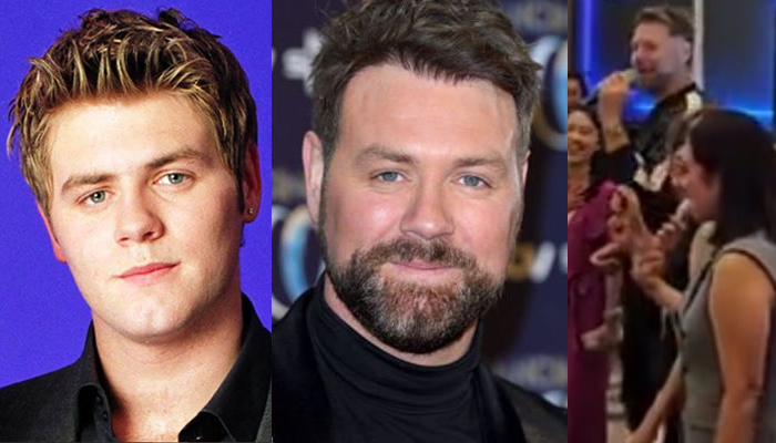 Kolase Brian McFadden ex Westlife yang ikut meramaikan pesta ulang tahun yang pertama anak desainer ternama, Cynthia Tan di Hotel Langham, Jakarta, Jumat 2 Agustus 2024.