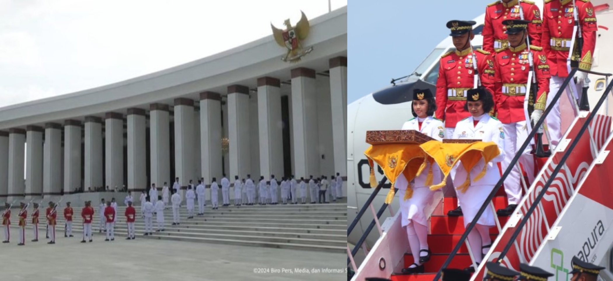 Kirab bendera Pusaka dan tek Proklamasi saat tiba di Bandara SAMS Sepinggan Balikpapan dan di IKN, Sabtu (10/8/2024).