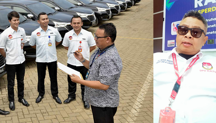 KEBUTUHAN: Perayaan HUT RI di IKN membuat permintaan mobil premium naik signifikan. Sehingga pengusaha harus mendatangkan dari luar daerah seperti Jawa. Ketua DPD Asperda Kaltim Damun Kiswanto (kanan)