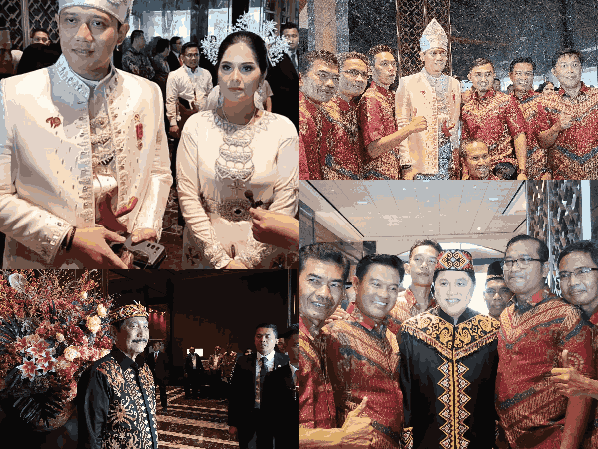 ADAT KALIMANTAN : Sejumlah Menteri KIM mengenakan pakaian adat Kalimantan sebelum mengikuti upacara HUT RI di Istana Negara, IKN. (Foto: Rikip)