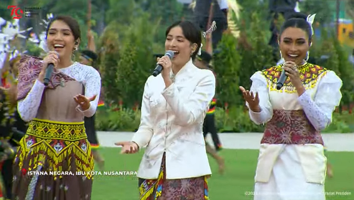 Mawar De Jongh, Novia dan Olivia Ikut Memeriahkan Upacara HUT Ke-79 RI di IKN, Sabtu (17/8/2024).