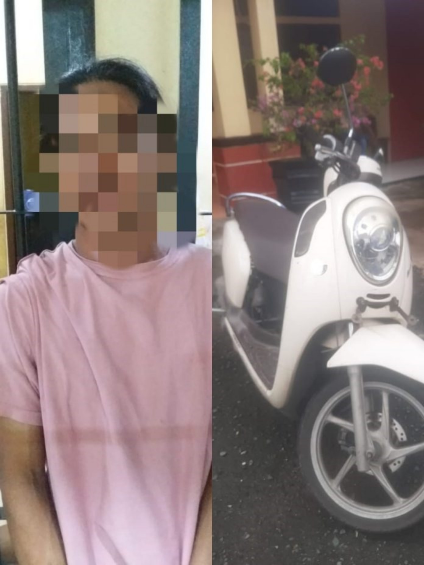Tersangka curanmor bersama barang buktinya.