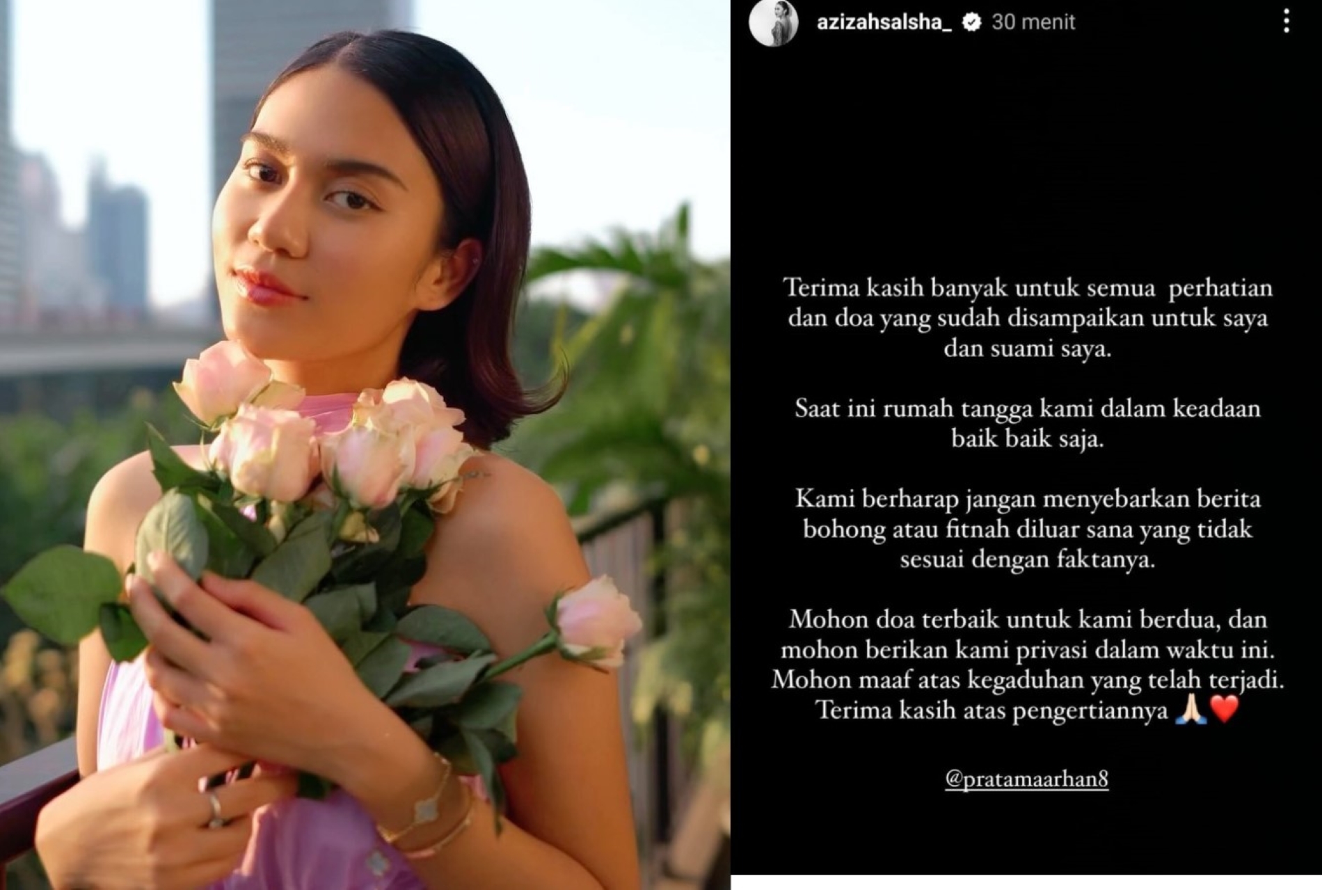 Azizah Shalsa klarifikasi rumah tangganya dengan Pratama Arhan setelah isu selingkuh dengan Salim Nauderer.