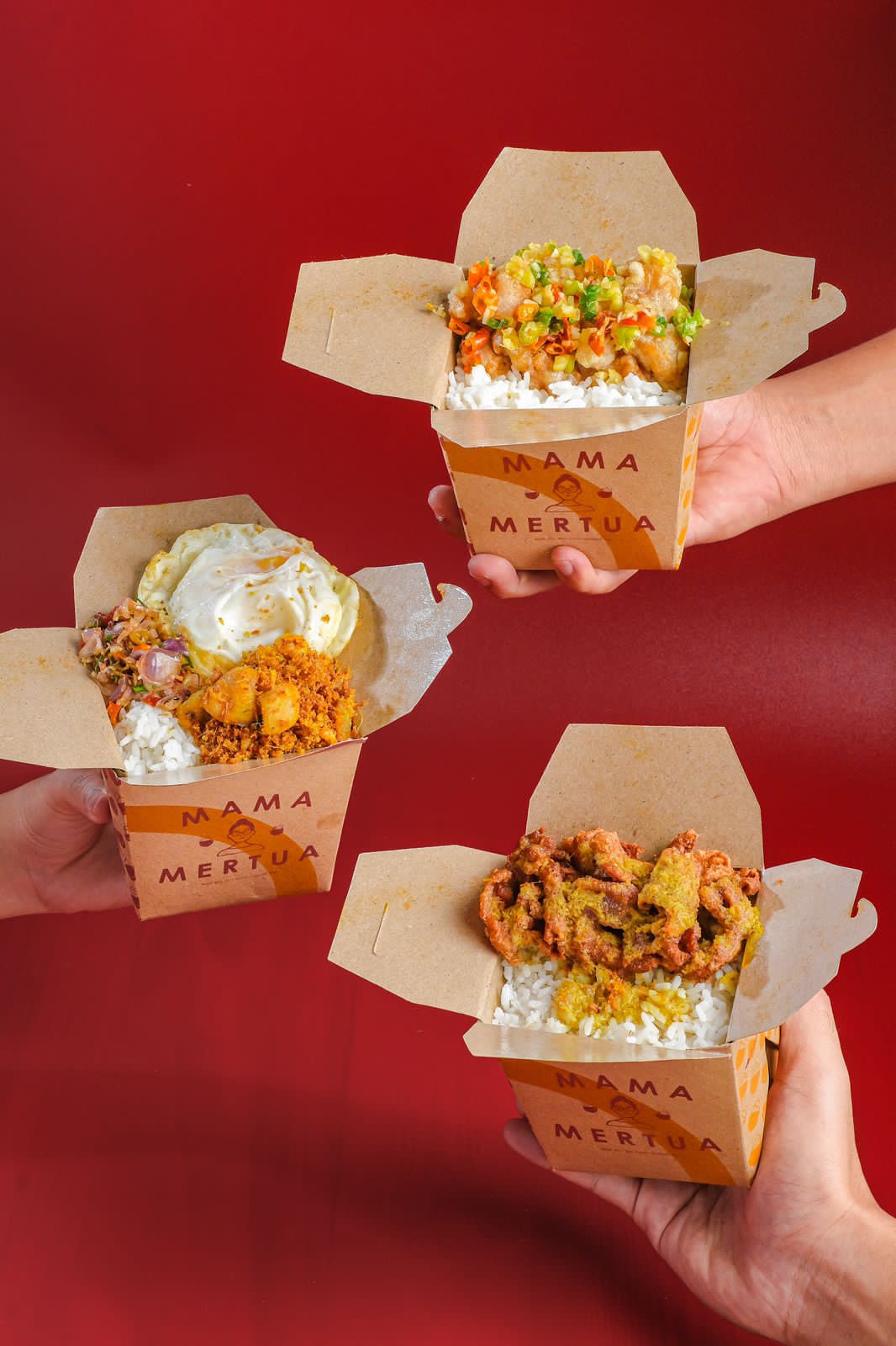 TRADISIONAL: Tidak seperti rice box biasanya, Mama Mertua mengusung berbagai hidangan dengan bumbu khas Indonesia, dengan pilihan, ayam rempah, paru goreng, kulit crispy, cumi, dan gulai daging.