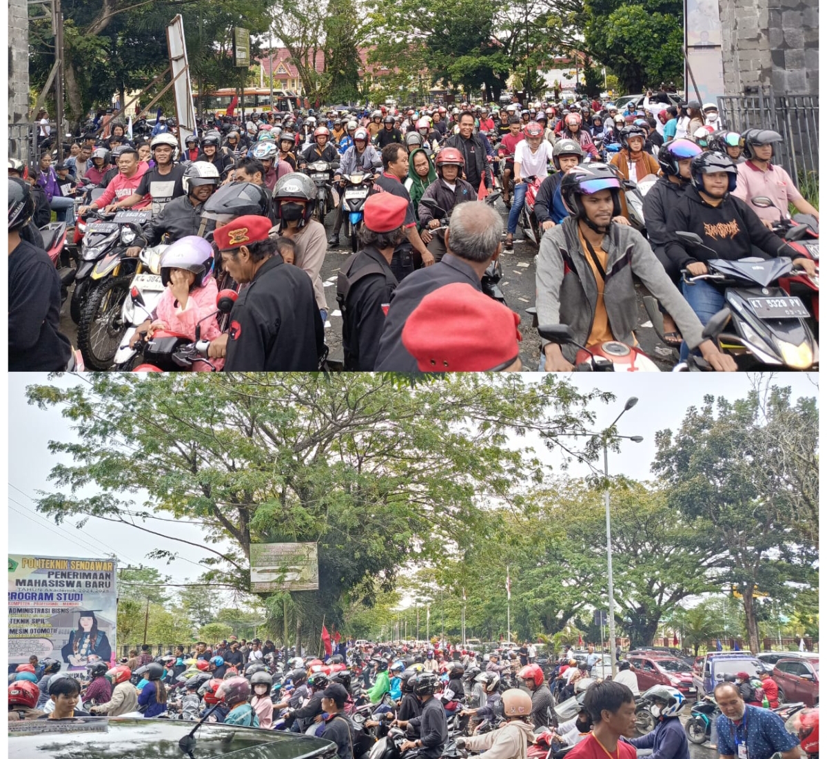 SIMPATISAN: Pasangan Fena mendaftar KPU,diantar puluhan ribu simpatisan. (FOTO: SUNARDI/KP)