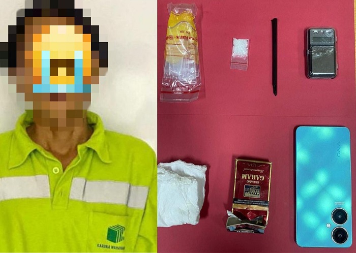 TERCIDUK: Seorang pria RB (42) diringkus polisi bersama barang bukti sabu-sabu dan lainnya di Balikpapan Timur.
