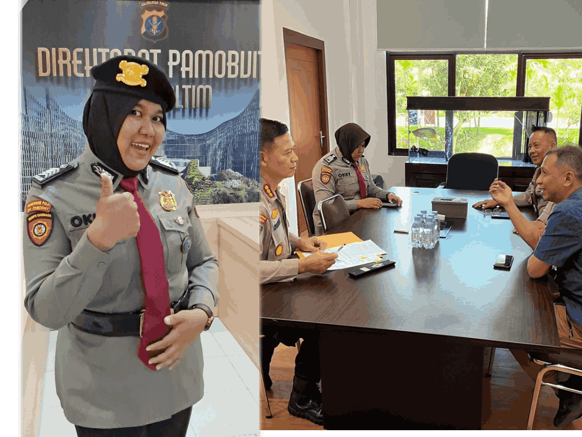 Bripka Octiara Satya Putri (kiri) dan saat diwawancari Kaltim Post bersama Direktur Pamobvit Polda Kaltim Kombes Pol Didik Mulyanto. (foto: Muhammad Ibrahim/KP-IST)