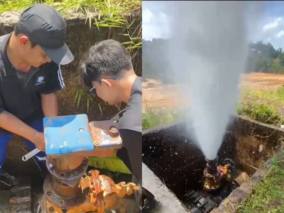 PEMELIHARAAN: Tim PTMB melakukan wash out terhadap pipa induk di Km 12.