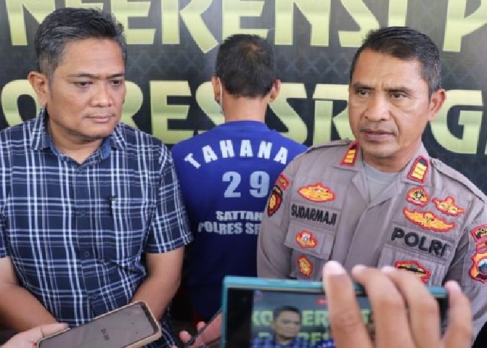 Konferensi pers kasus guru ngaji perkosa murid perempuan di bawah umur di Mapolsek Sumberlawang, Kabupaten Sragen. Kamis (12/9).