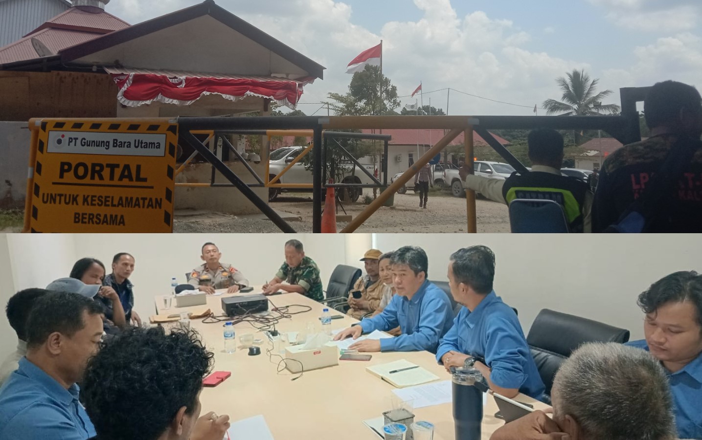 MEDIASI: Warga dan PT GBU mediasi difasilitasi oleh Kapolsek Damai dan Danramil Damai.&nbsp;Foto atas,&nbsp;pintu masuk warga ke jalan hauling&nbsp;PT GBU. Sebelum melintas, warga wajib melapor sekuriti.