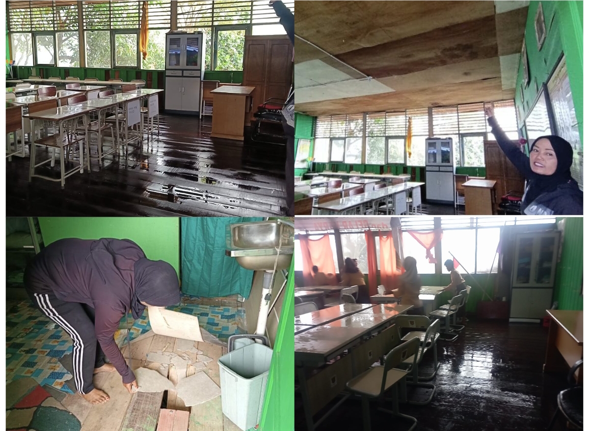TEMPAT MENIMBA ILMU: Kondisi SD 020 di Kecamatan Samarinda Utara sungguh memprihatinkan. Hujan deras yang mengguyur pada Jumat (27/9) pagi, merubah rencana belajar mereka. (FOTO/IST)