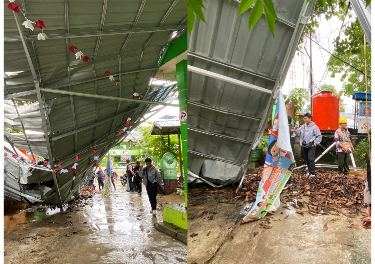 ROBOH: Kanopi sekolah dasar (SD) 04 Samarinda Ilir dikabarkan roboh saat hujan deras terjadi, Kamis (3/10). (FOTO: RAMA)