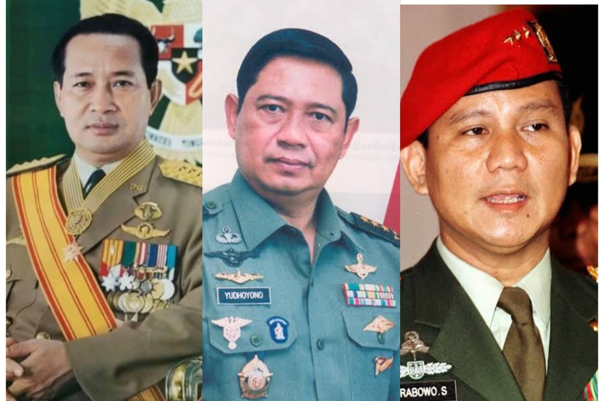 Soeharto (kiri), Susilo Bambang Yudhoyono (tengah) dan Prabowo Subianto. (FOTO: IST)