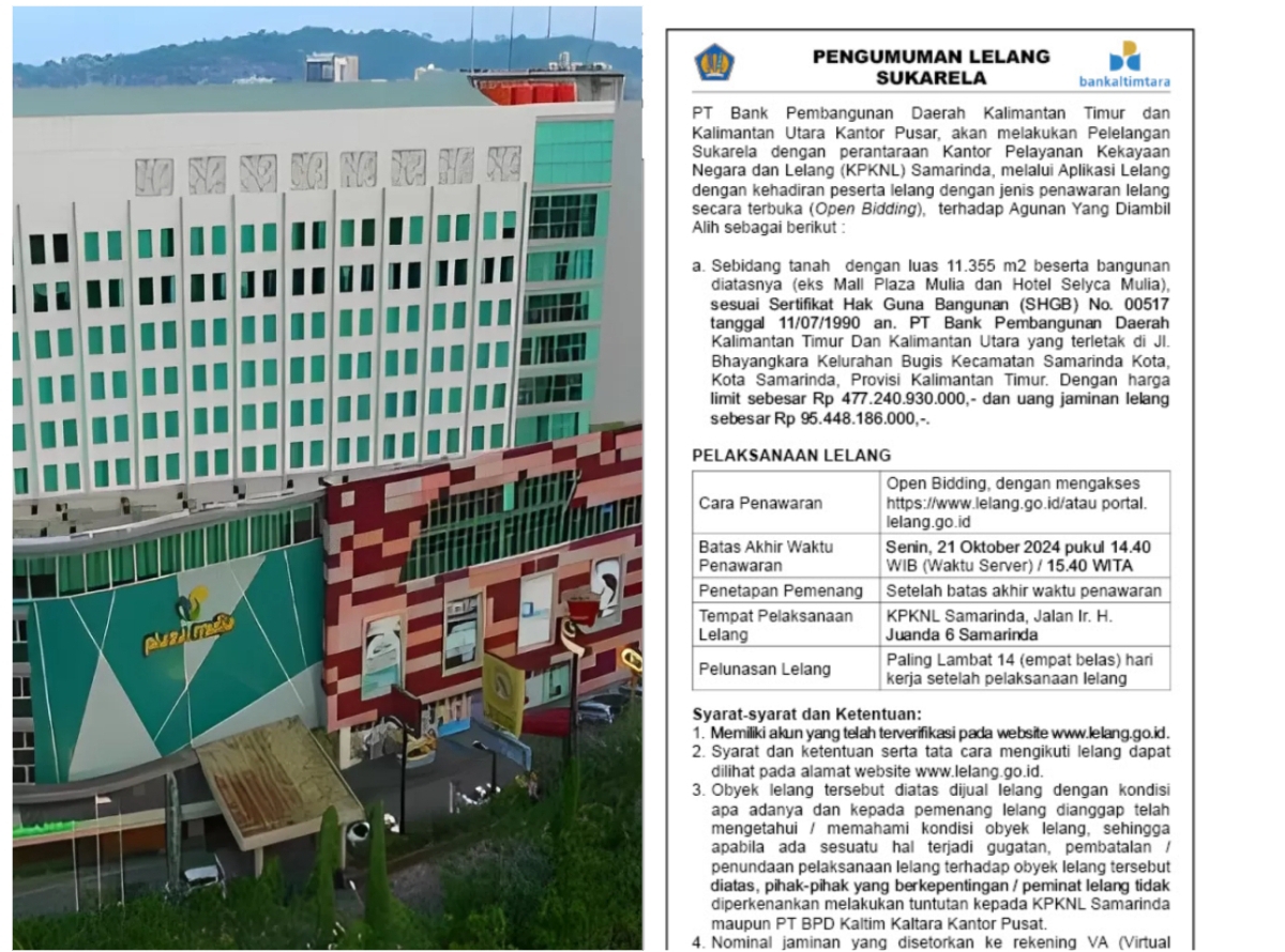 TERBARU: Bank Kaltimtara telah mengeluarkan Pengumuman lelang terbaru di Harian Kaltim Post. (FOTO: IST)