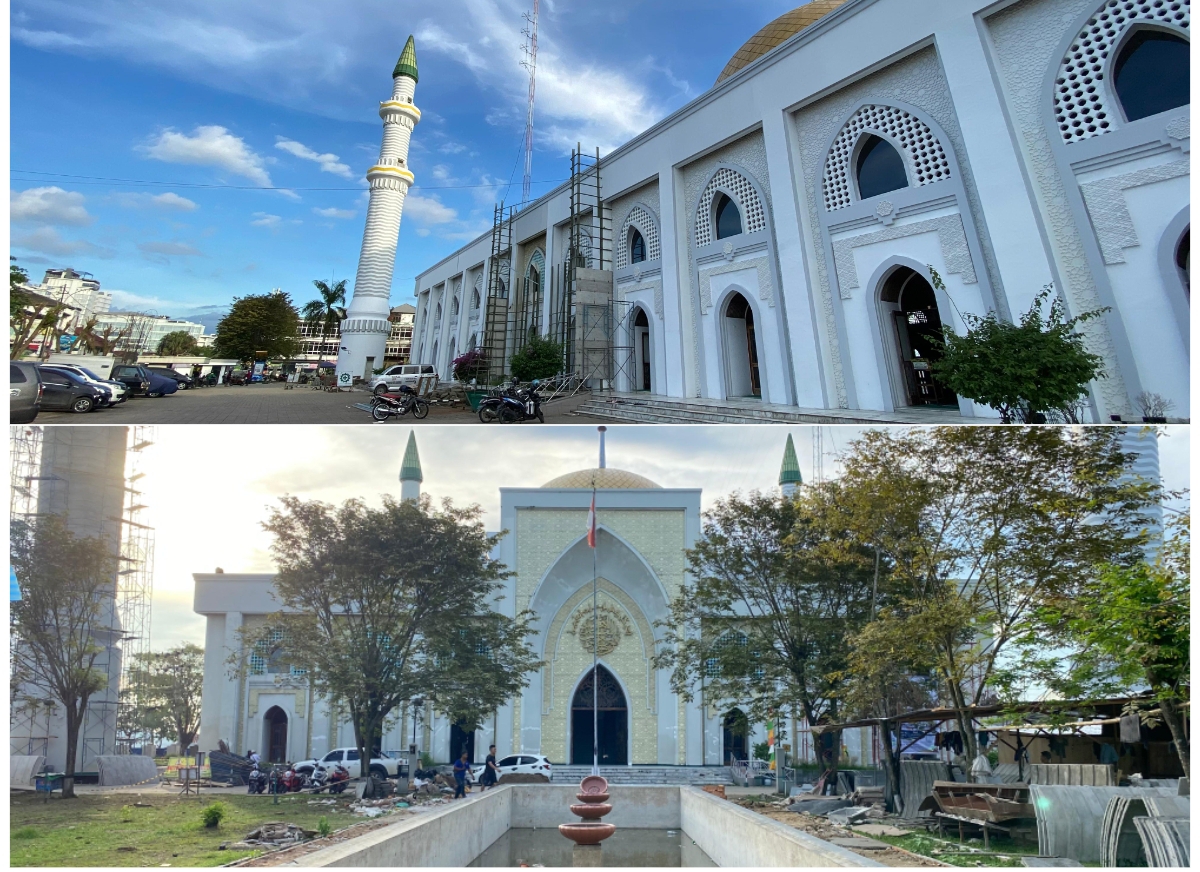BERPROSES: Proyek revitalisasi masjid raya Darussalam di kecamatan Samarinda terus berjalan hingga akhir tahun mendatang, Minggu (13/10). (FOTO: RAMA SIHOTANG/KP)