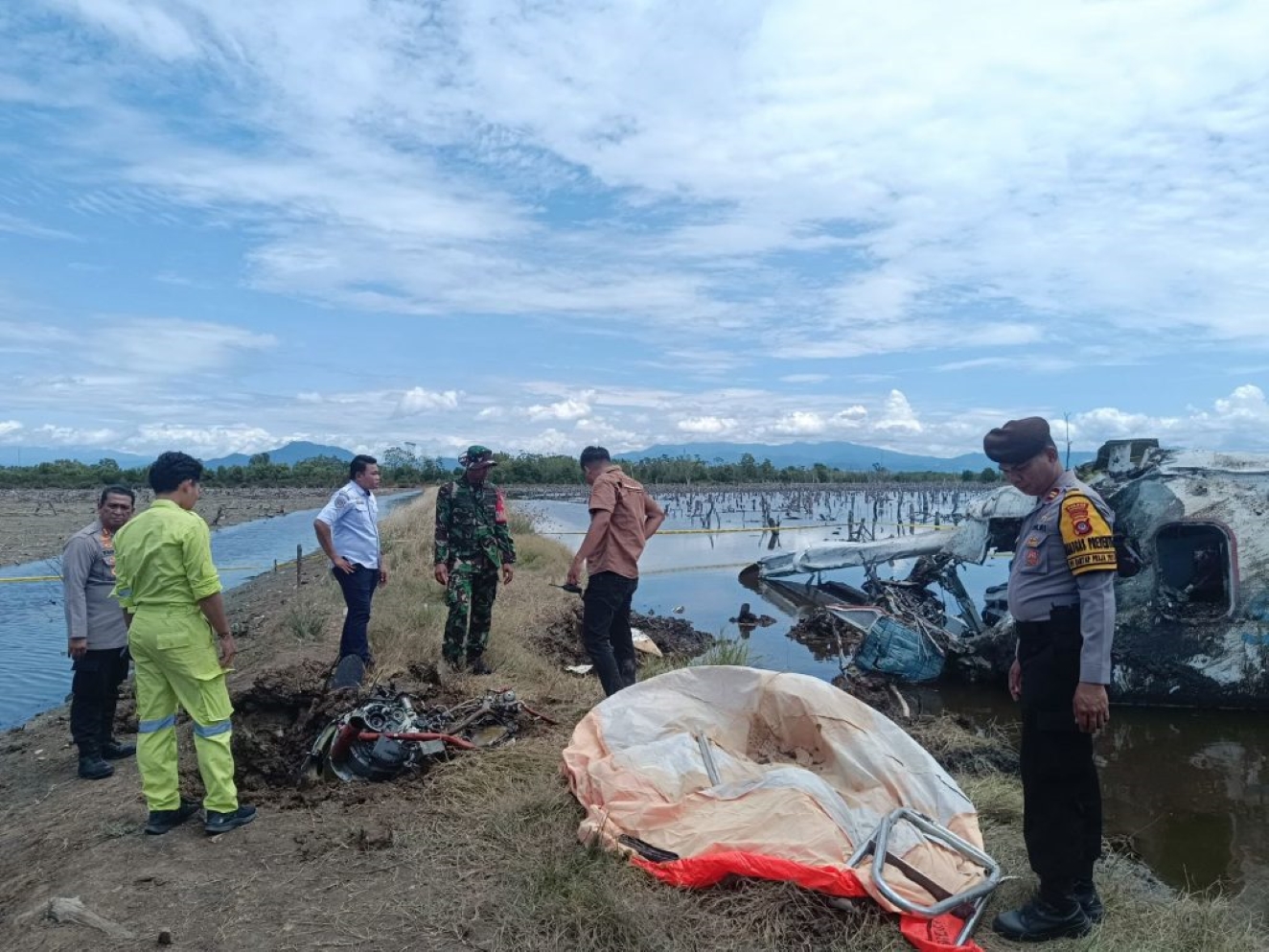 Kondisi tempat kejadian pesawat jatuh di Gorontalo, Minggu pagi (20/10/2024).