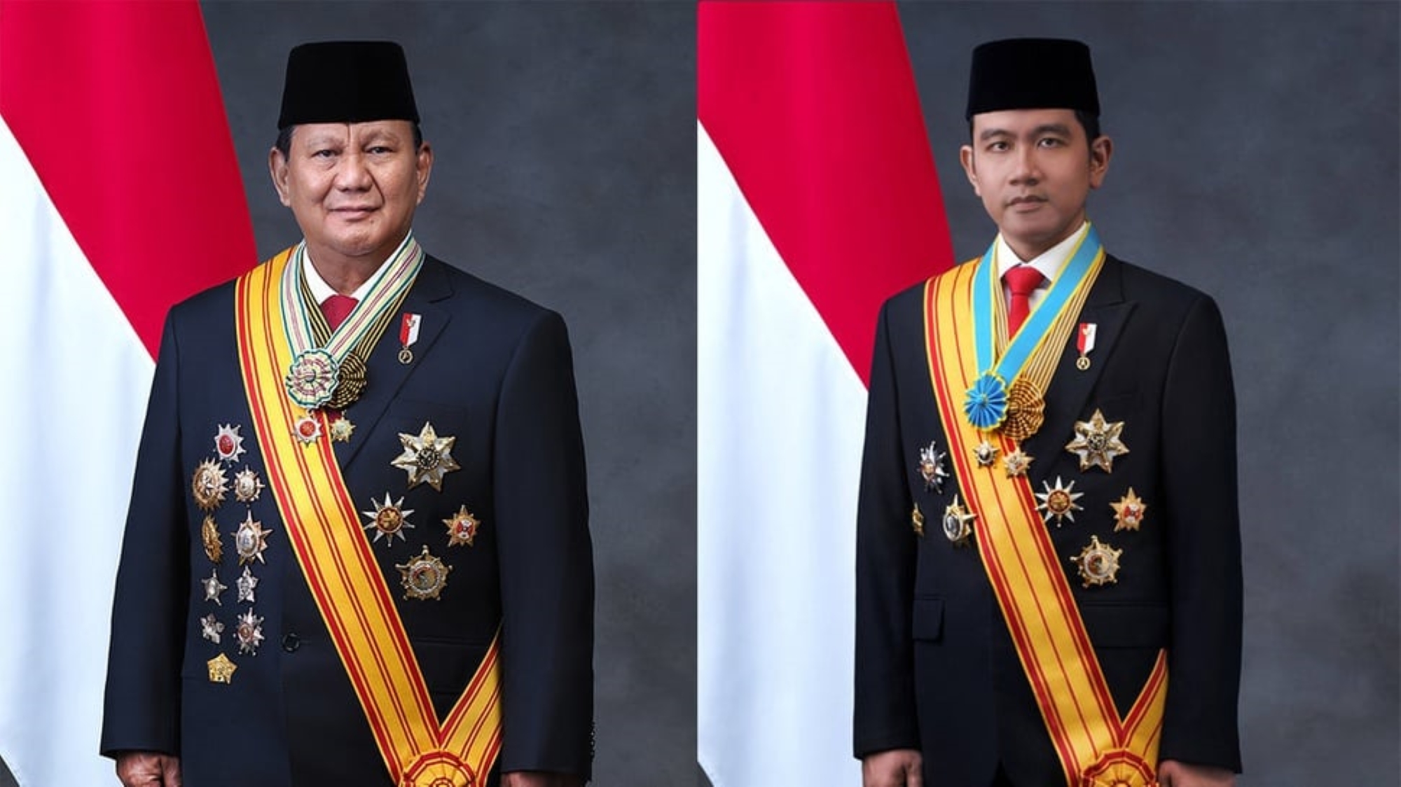 Foto resmi Presiden Prabowo Subianto (kiri) dan Wakil Presiden Gibran Rakabuming Raka.