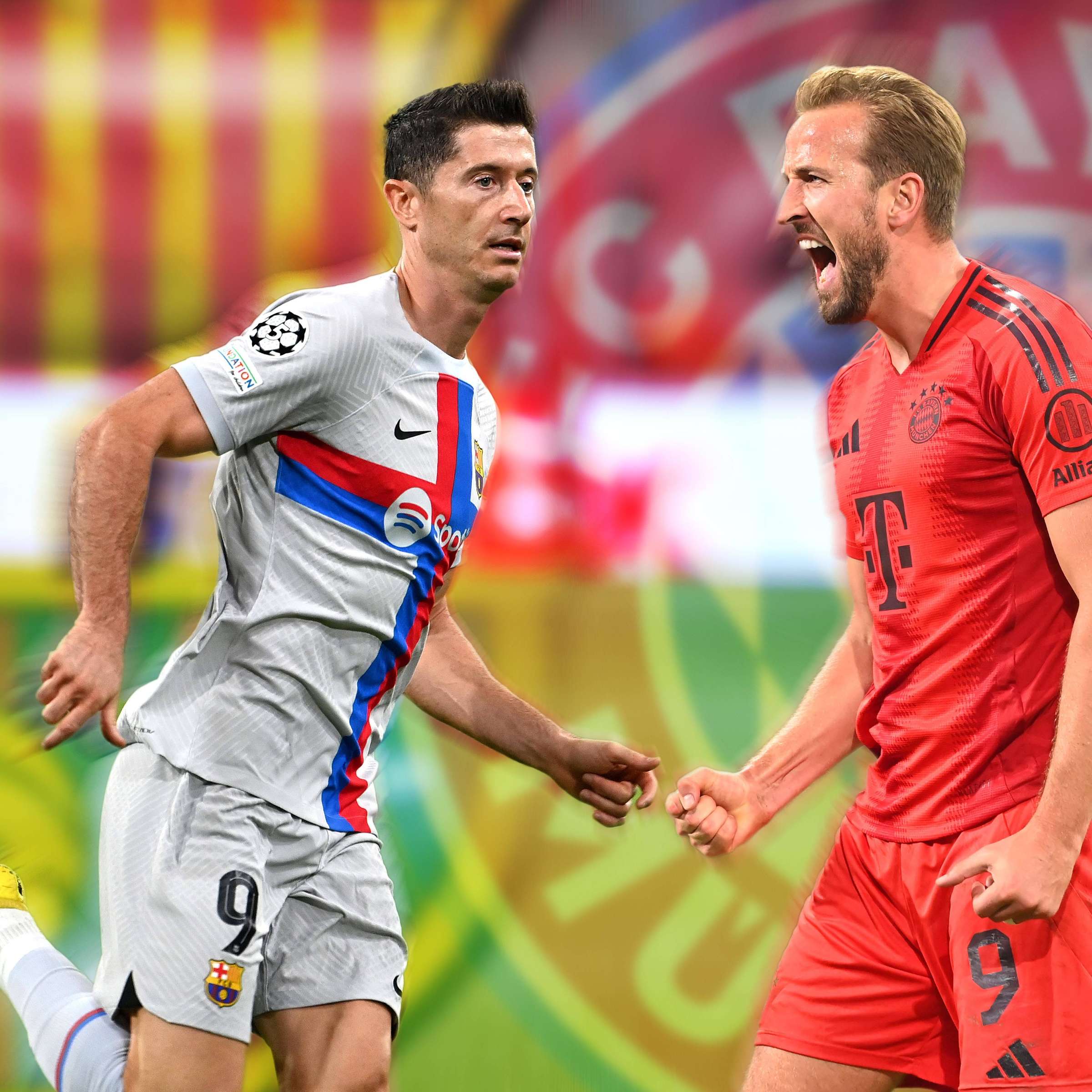 Barcelona mengandalkan Robert Lewandowski (kiri) saat menjamu Bayern Munchen yang diperkuat Harry Kane.