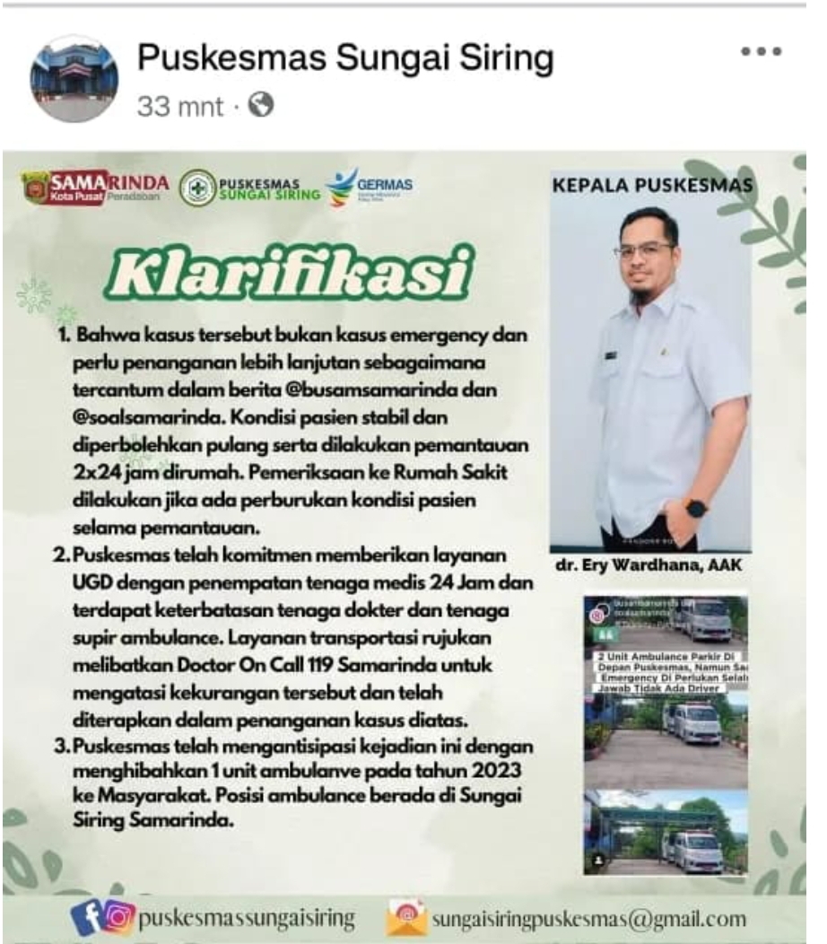 KLARIFIKASI: Sempat diunggah dan memberikan klarifikasi. Belum ada titik terang persoalan tersebut. (FOTO: TANGKAP LAYAR)
